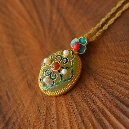 925 Silver Inlaid Nephrite "Good Fortune and Prosperity" Pendant