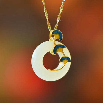 925 Silver-Inlaid Hetian Jade Pendant with "Three Lifetimes of Blessings" Meaning & Peace Ring Design