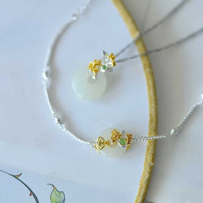 925 Silver Inlaid Hetian Nephrite "August Osmanthus (Twelve Flower Gods)" Jewelry Set