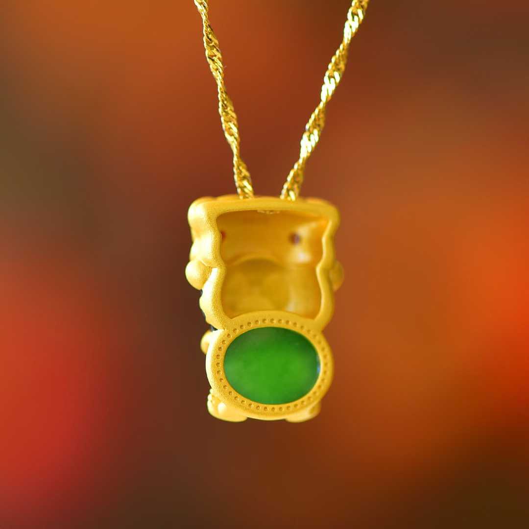 925 Silver-Inlaid Hetian Green Jade Cabochon Pendant with "Auspicious Tiger Exuding Power" Design & Enamel Accents