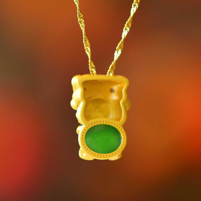 925 Silver-Inlaid Hetian Green Jade Cabochon Pendant with "Auspicious Tiger Exuding Power" Design & Enamel Accents