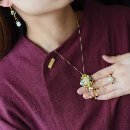 925 Silver Inlaid Hetian Jade Set