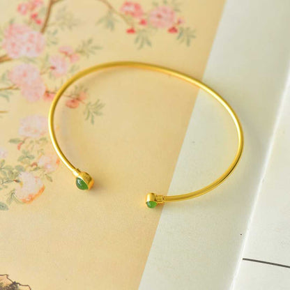 925 Silver Inlaid Hetian Jadeite (Jasper) "Cabochon" Bracelet