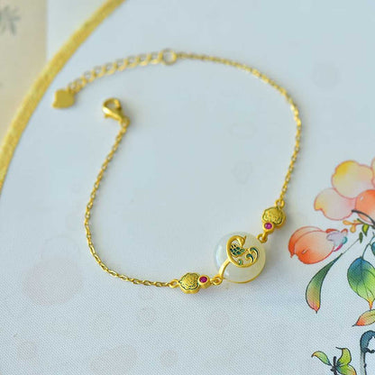 S925 Silver Inlaid Hetian Nephrite "Prosperity & Peace Buckle" Jewelry Set