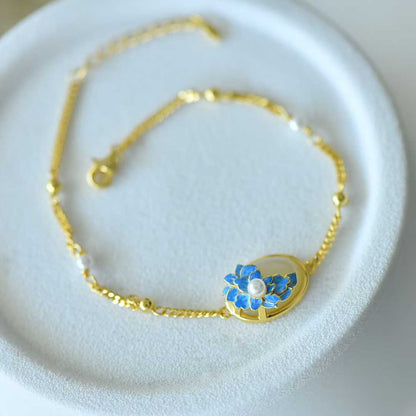 925 Silver Inlaid Hetian Nephrite Peony Bracelet