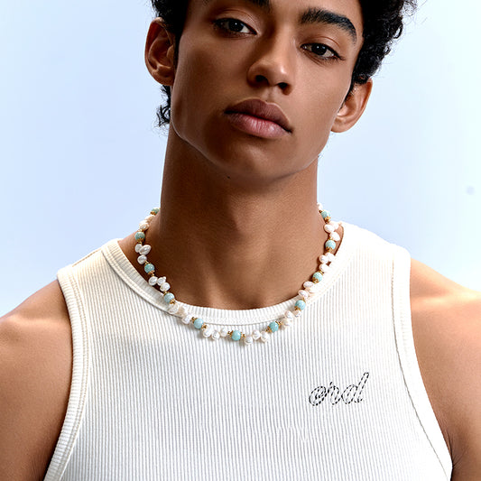 Collar hip-hop con perla de piedra natural 