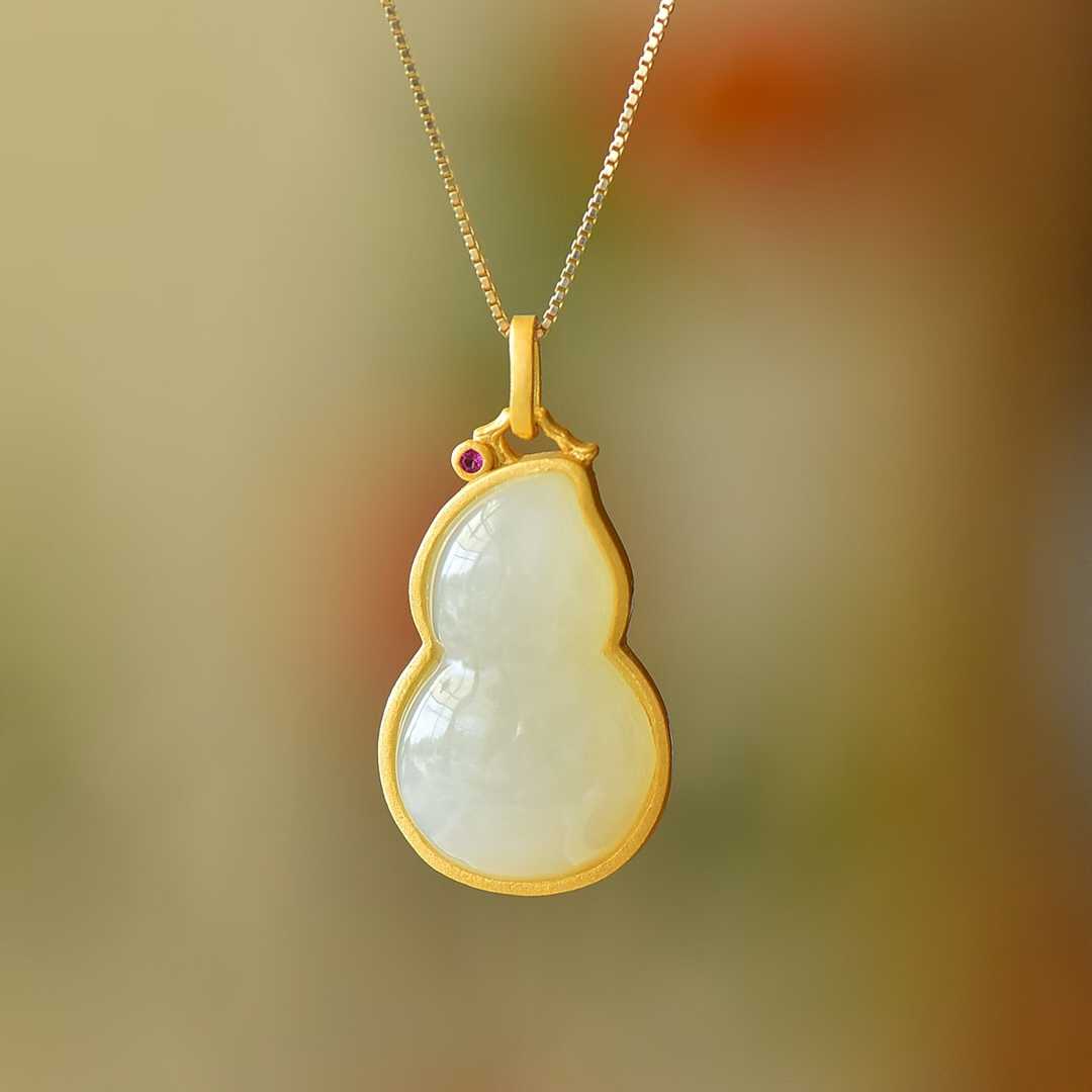 925 Silver Inlaid Nephrite "Fu Lu" (Happiness and Prosperity) Pendant