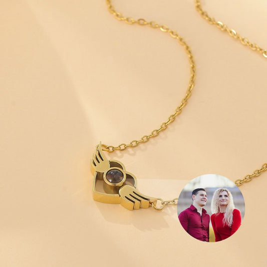 Photo Projection Heart Wings Necklace