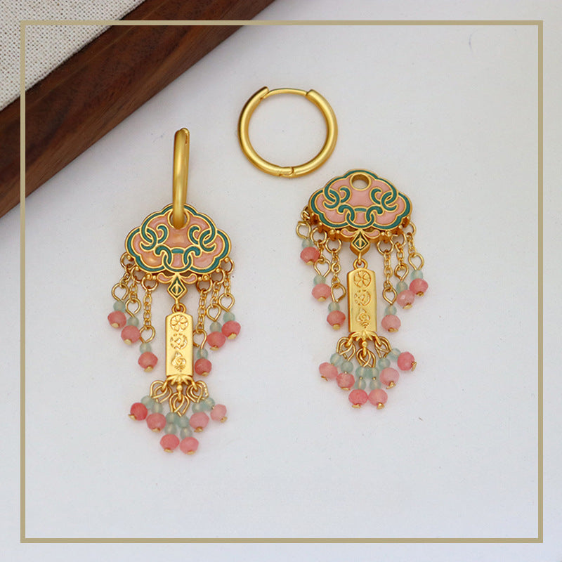 Chinese ancient retro colorful oil drop earrings