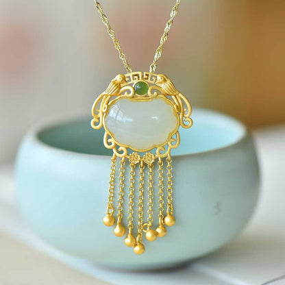 925 Silver-Inlaid Hetian Jade Baby Lock Pendant