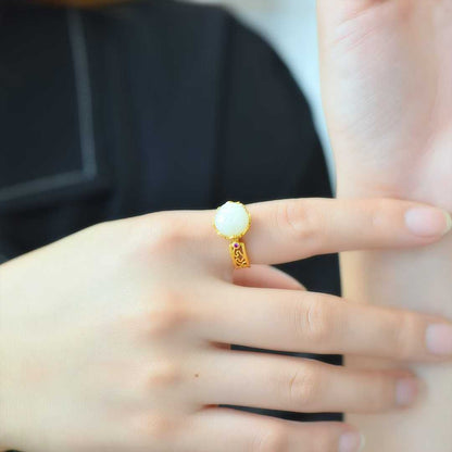 925 Silver Inlaid Nephrite Lotus Bud Ring