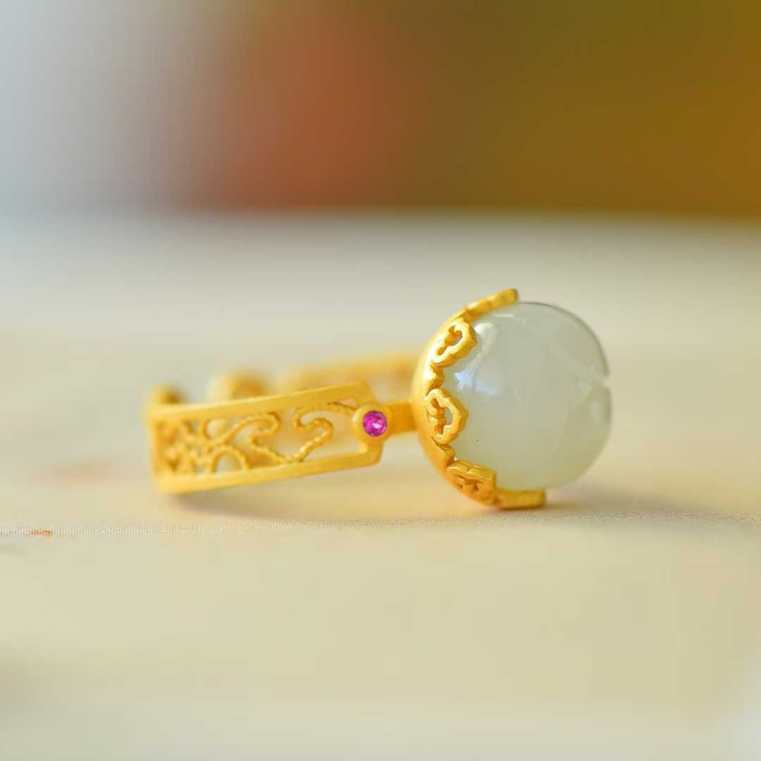 925 Silver Inlaid Nephrite Lotus Bud Ring