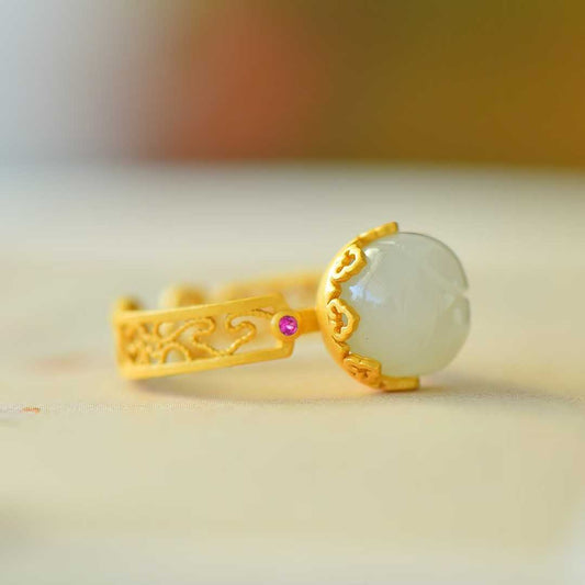 925 Silver Inlaid Nephrite Lotus Bud Ring