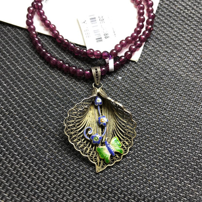Pulsera de hoja de ginkgo y granate