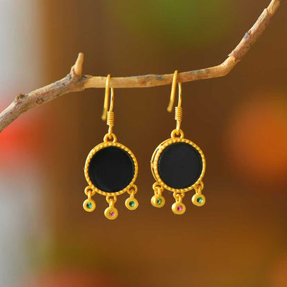 925 Silver Inlaid Hetian Black Nephrite "Lily of the Valley in Bloom" Earrings