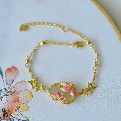 S925 Silver Inlaid Hetian Nephrite "Flat Gourd & Butterfly-on-Flower" Minimalist Elegance Jewelry Set