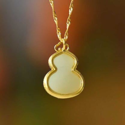 S925 Silver Inlaid Hetian Nephrite "Gourd & Phoenix" Pendant