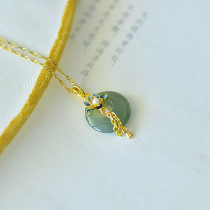 925 Silver Inlaid Hetian Nephrite "Princess Clasp & Lotus" Pendant