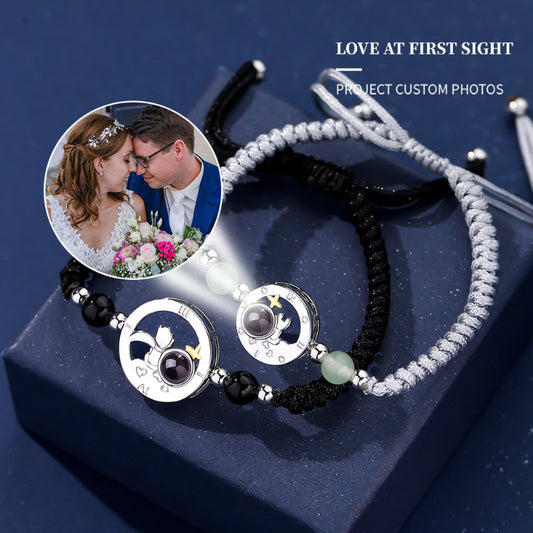 Photo projection sun and moon lovers braided bracelet