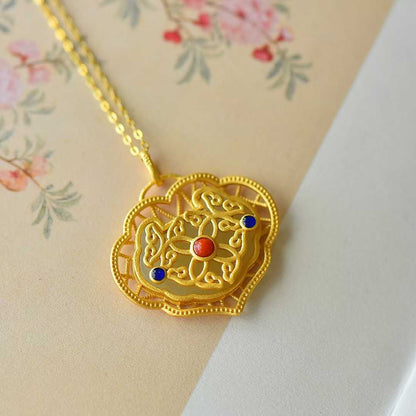 S925 Silver Inlaid Nephrite Double-Sided Lock Pendant