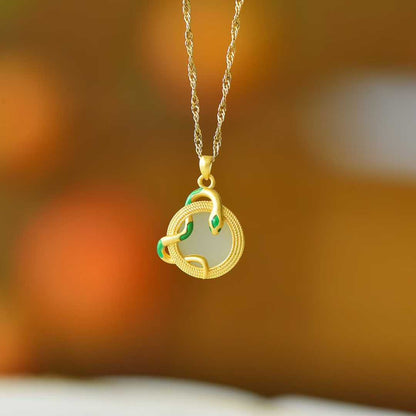 925 Silver-Inlaid Hetian Jade Pendant (Dynamic Snake Silhouette Design)