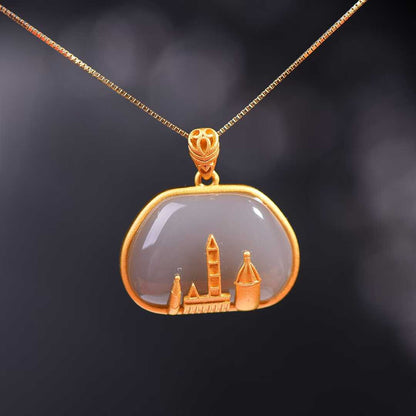 Ancient Craft Silver Inlaid Hetian Nephrite "Smoky Purple" Pendant