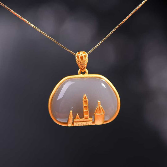 Ancient Craft Silver Inlaid Hetian Nephrite "Smoky Purple" Pendant