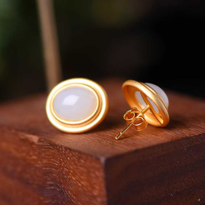 925 Silver Inlaid Nephrite Earrings Studs