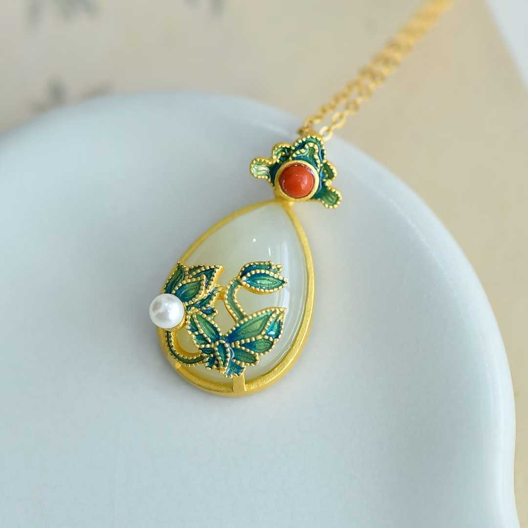 925 Silver-Inlaid Hetian Jade Pendant with "Butterfly & Flower" Design