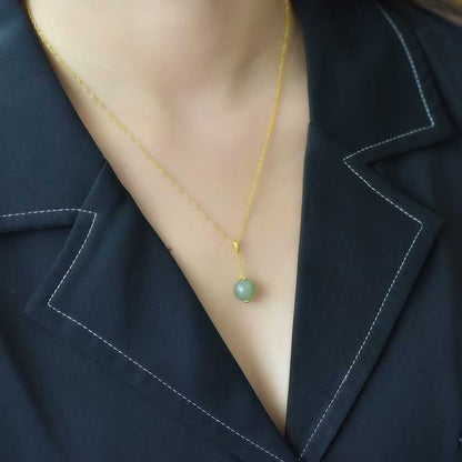 925 Silver-Inlaid Hetian Jade Pendant (Sunny Water Variety, 10mm Bead, Plain Silver Style)