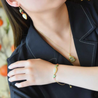 Ancient-Style Silver Inlaid Hetian Nephrite "Lotus & Fish (Year After Year Abundance)" Enamel Set