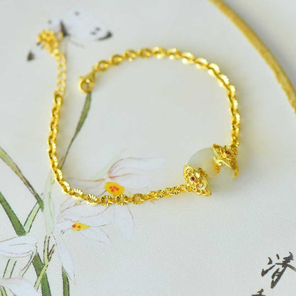 925 Silver Inlaid Enamel & Hetian Nephrite "Peace Always" Bracelet