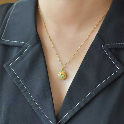 925 Silver Inlaid Nephrite "Bamboo Reports Safety" Bag Charm