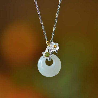 925 Silver Inlaid Hetian Nephrite "December Daffodil (Twelve Flower Gods)" Jewelry Set