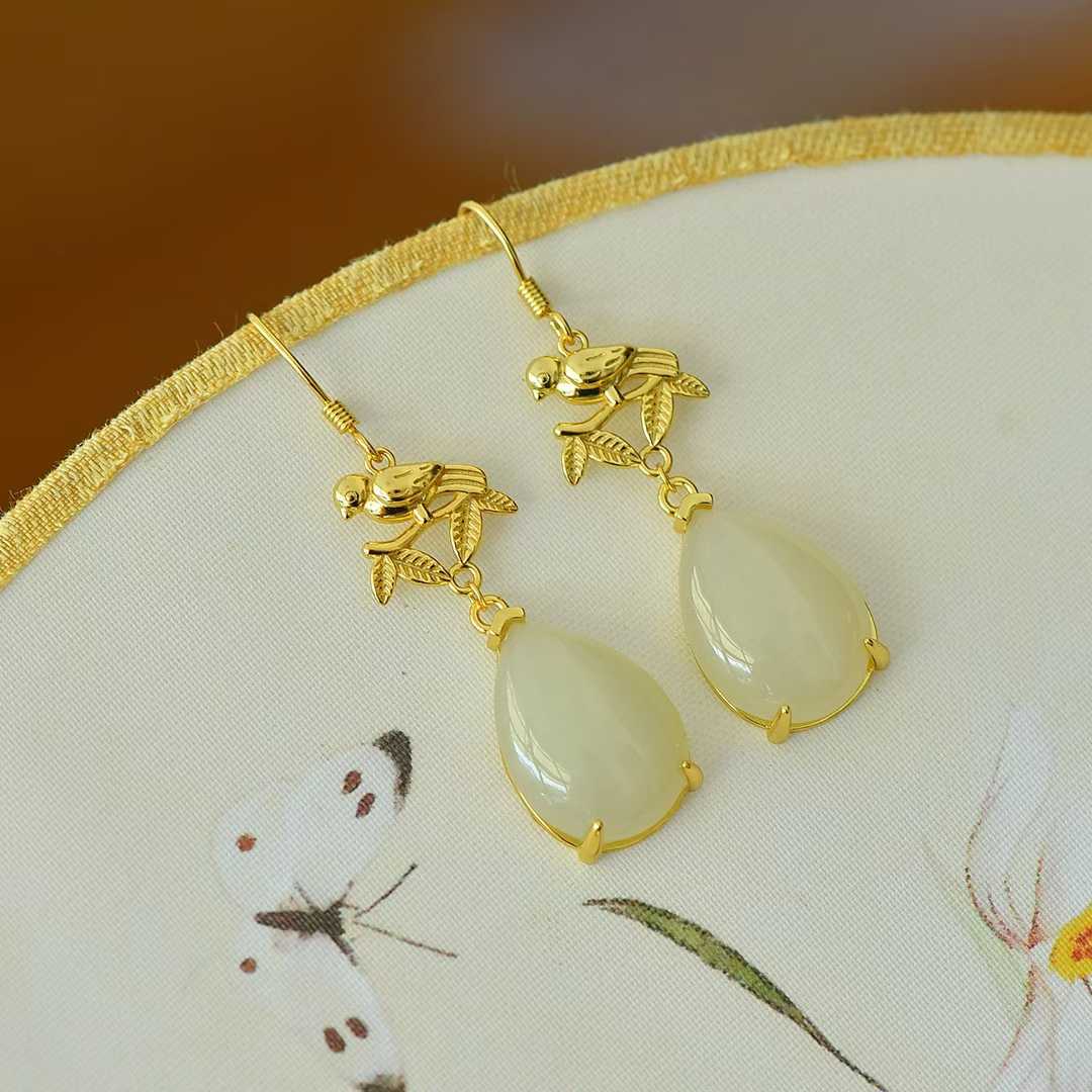 925 Silver Nephrite "Double Happiness Arrives" Teardrop Earrings