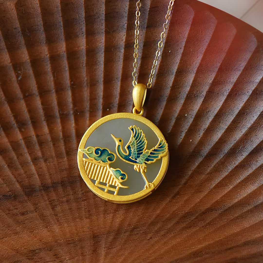 925 Silver Inlaid Nephrite "Hehe Youming" Pendant