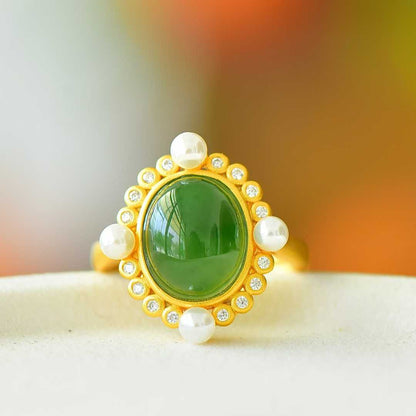 925 Silver Inlaid Hetian Nephrite Roman Dial Ring