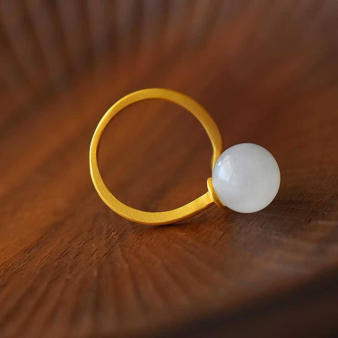 925 Silver Inlaid Hetian Nephrite Mermaid Tail Ring