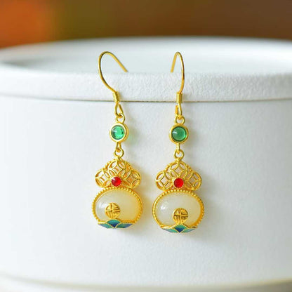 S925 Silver Inlaid Nephrite "Fuyun Lianlian" Jewelry Set