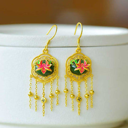 925 Silver Inlaid Hetian Green Nephrite "Orchid Heart & Iris Quality" Jewelry Set