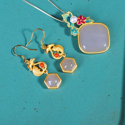 S925 sterling silver Hetian smoky gray nephrite jewelry set minimalist elegant design