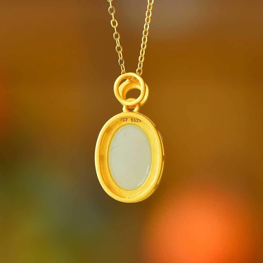 925 Silver-Inlaid Hetian Jade Cabochon Plain Silver Pendant