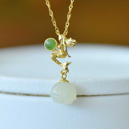 925 Silver Inlaid Hetian Nephrite "Mermaid" Pendant