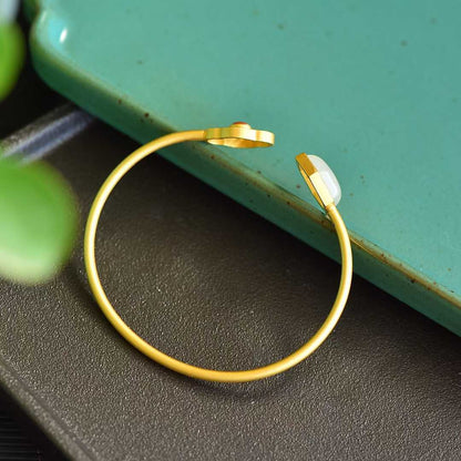 S925 Silver Inlaid Hetian Nephrite "Begonia Flower Window" Bracelet