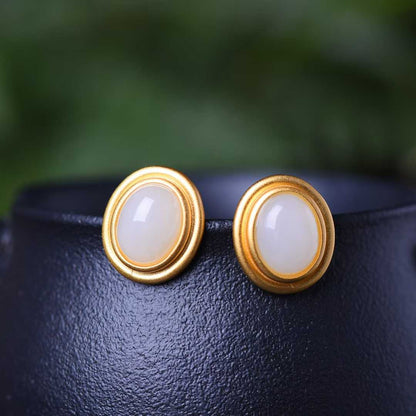925 Silver Inlaid Nephrite Earrings Studs
