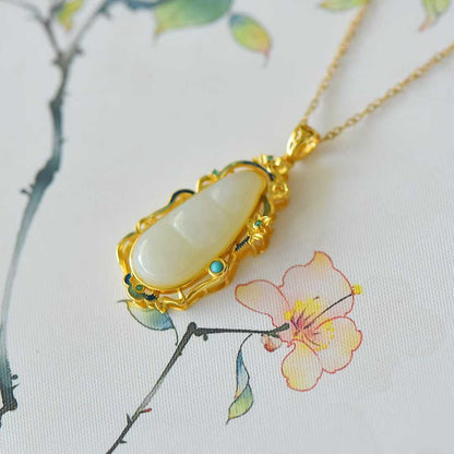 925 Silver Inlaid Hetian Nephrite "Four Seasons Fortune Bean" Pendant