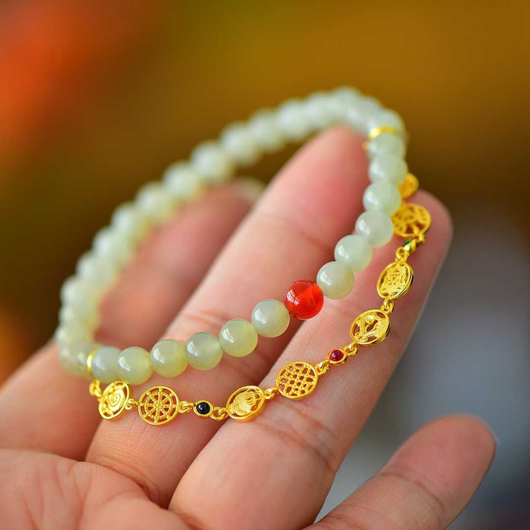Elegant Hetian Qingshui jade beads - traditional Chinese bracelet