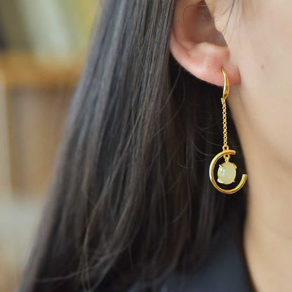 925 Silver Inlaid Nephrite "Crescent Moon" Earrings