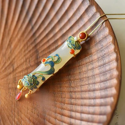 S925 Silver Inlaid Hetian Nephrite "Prosperity & Auspiciousness" Pendant