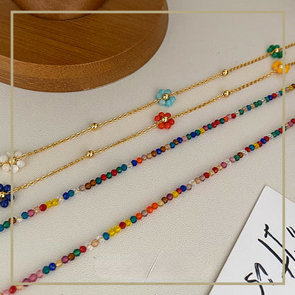Collar apilable de flores con cuentas de circonitas de colores de alta calidad